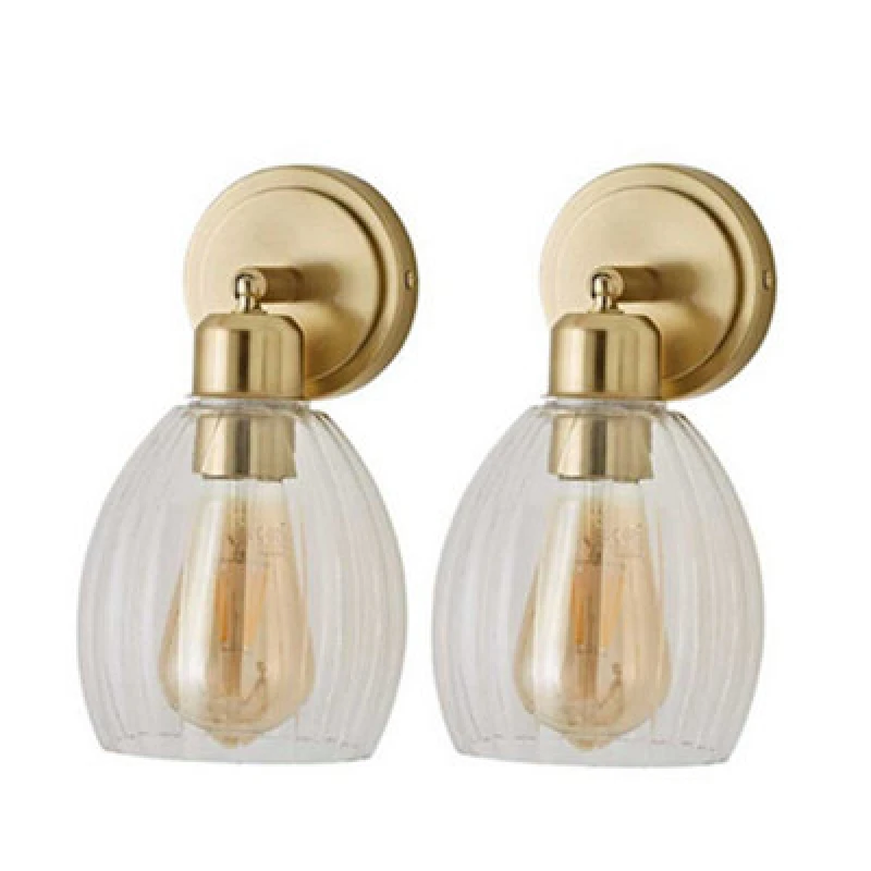 Image of ValueLights ValueLights Cheltenham Pair of Ribbed Glass Dome Adjustable Spotlight Wall Lights in Gold Gold One Size Unisex 5059406068324