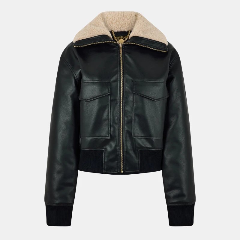 Image of Biba Womens Pock Faux Leather Jacket Black female 8 (XS)