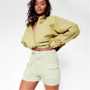 Image of I Saw It First Pocket Detail Denim Cargo Shorts - Green