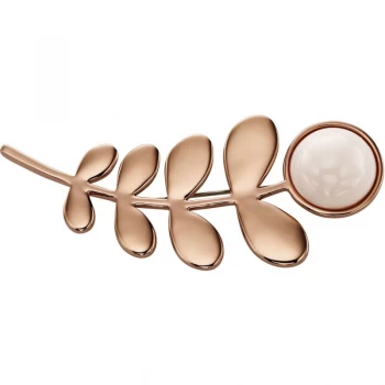 Image of Ladies Orla Kiely Rose Gold Plated Leaf & Stone Brooch