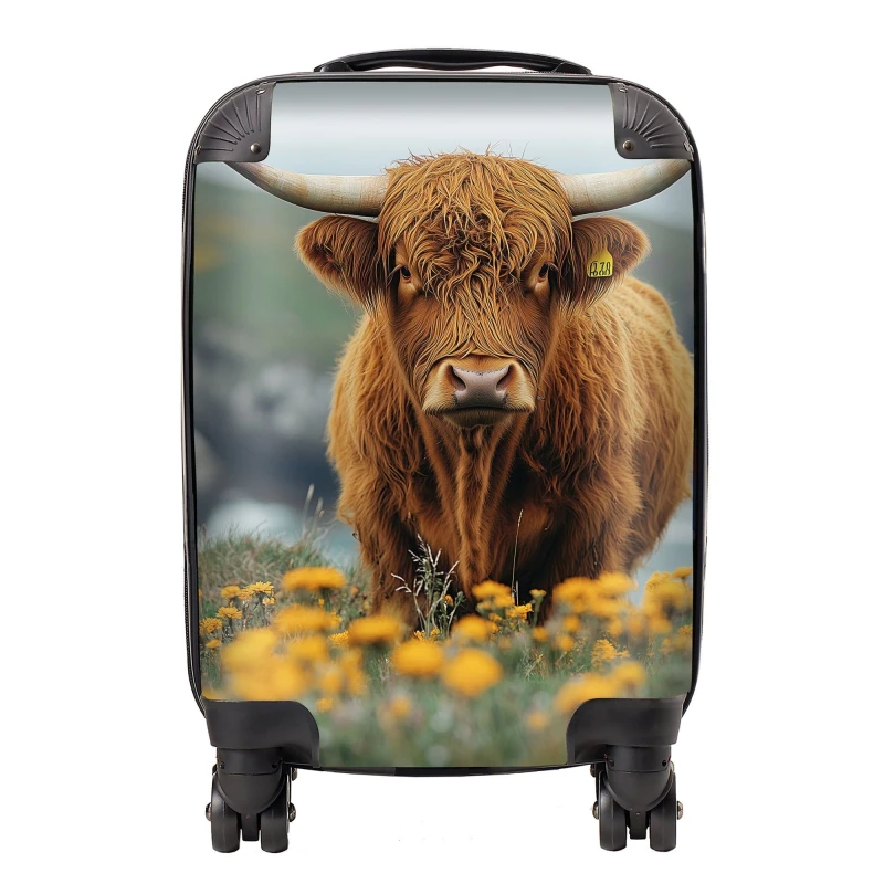 Image of Warren Reed - Designer Highland Cow By The Coast Suitcase in Brown Size: Small Brown Unisex Small