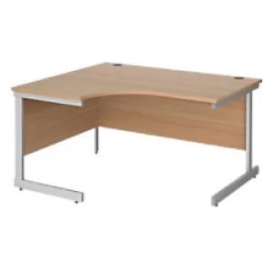 Image of Left Hand Ergonomic Desk with Beech Coloured MFC Top and Silver Frame Cantilever Legs Contract 25 1400 x 1200 x 725 mm
