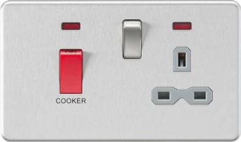 Image of KnightsBridge Screwless 45A DP switch and 13A switched socket with neons - brushed chrome with grey insert