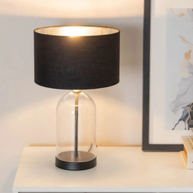 Image of ValueLights ValueLights Jessy Glass with Black Trim Table Lamp with Black with Chrome Inner Lamp Shade Black One Size Unisex 5059406060960