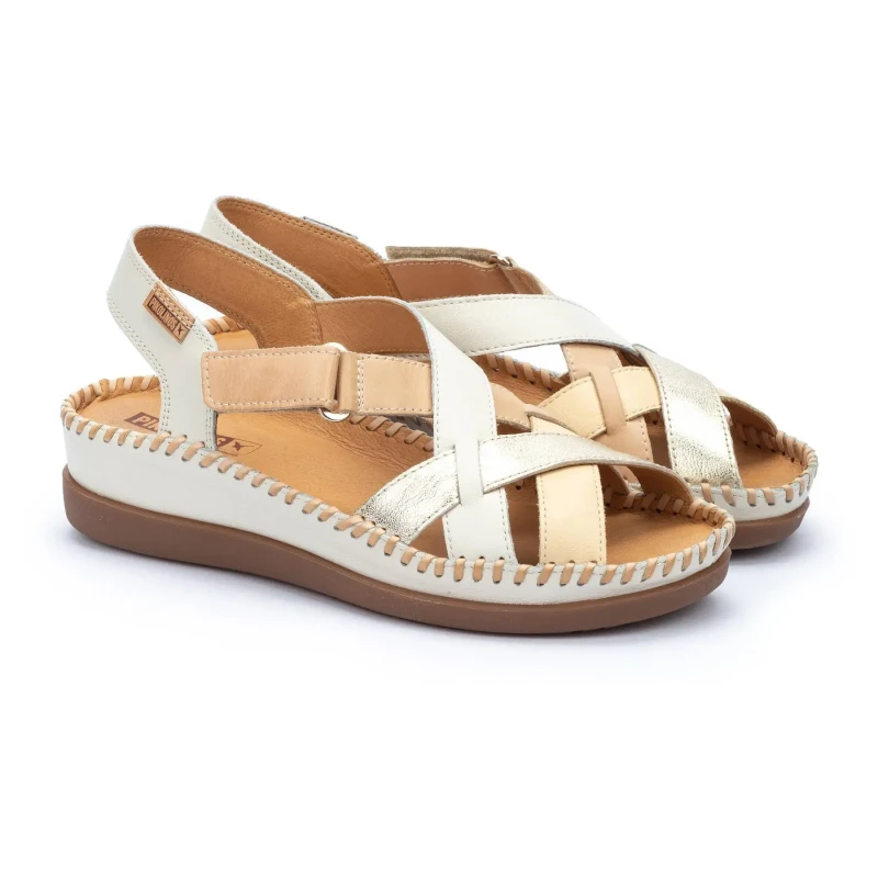 Image of Pikolinos Leather Wedge Sandals Beige/Silver-Coloured Women 38 (5)