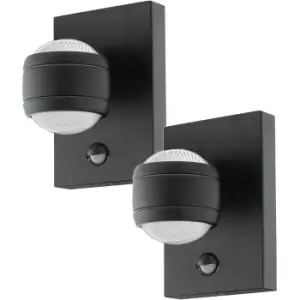 Image of 2 PACK IP44 Outdoor Wall Light & PIR Sensor Black Zinc Steel 3.7W LED