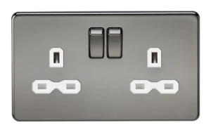 Image of KnightsBridge 13A 2G DP Screwless Black Nickel 230V UK 3 Pin Switched Electric Wall Socket - White Insert