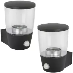 Image of 2 PACK IP44 Outdoor Wall Light Modern Cool White Round LED PIR Tea Light Lamp