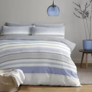 Image of Chambray Strip Duvet Set - Single - TJ Hughes
