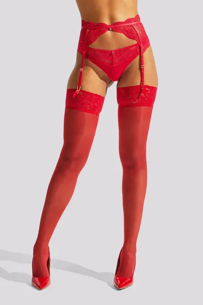 Image of Ann Summers Lace Top Glossy Stockings Red