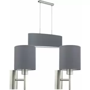 Image of Ceiling Pendant Light & 2x Matching Wall Lights Satin Nickel Grey Fabric Linear