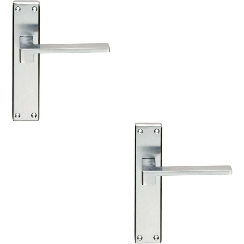 Image of Loops 2x PAIR Flat Straight Lever on Latch Backplate Handle 180 x 40mm Satin Chrome Multi