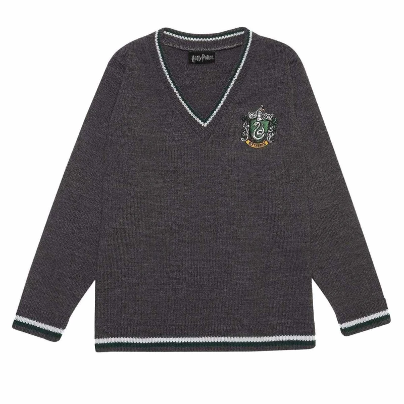 Image of Harry Potter Slytherin Knitted Jumper Mid Grey unisex