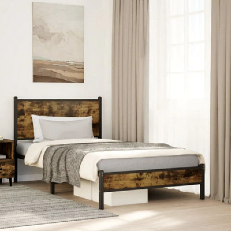 Image of Vidaxl Metal Bed Frame Without Mattress Smoked Oak 100X200 Cm
