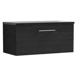 Image of Nuie Arno Charcoal Black 800mm Wall Hung Single Drawer Vanity Unit with Sparkling Black Laminate Worktop - ARN625LSB - Charcoal Black