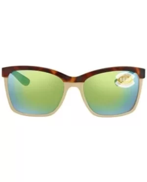 Image of Costa Del Mar Anaa Shiny Tortoise Square Plastic Green Mirror Lens Unisex Sunglasses ANA 105 OGMP ANA 105 OGMP