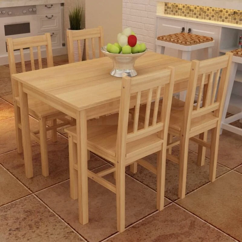 Image of vidaXL Dining Set 5 Piece Pine Wood Natural Kitchen Furniture Table Chair