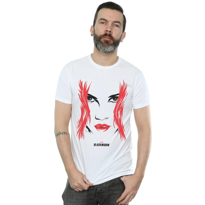 Image of Marvel Marvel Men Black Widow Movie Close-Up T-Shirt in White Size: Small White S Male 5059400792096