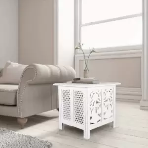 Image of Antique Effect Square Carved Wooden Bedside Lamp Table Side End Coffee Tables [White,Extra Large 54x54x56 cm]