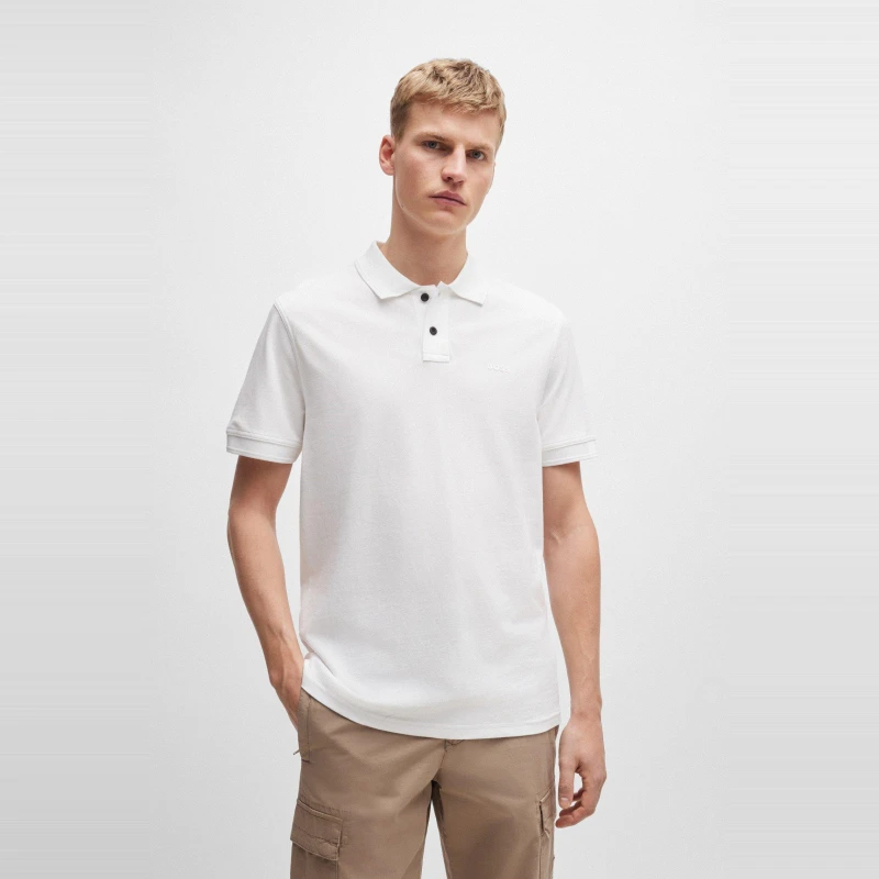 Image of Boss Mens Prime Cotton Polo Shirt White male M