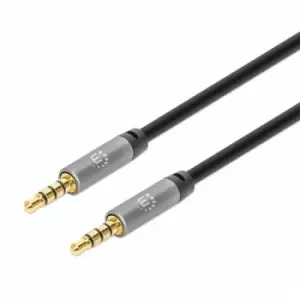 Image of Manhattan Stereo Audio 3.5mm Cable 3m Male/Male Slim Design Black/Silver Premium with 24 karat gold plated contacts and pure oxygen-free copper (OFC)