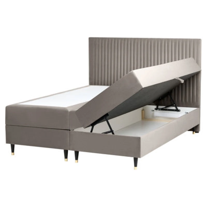 Image of Beliani Divan Bed With Storage Velvet Dame 160 X 200 Cm (Eu King Size) Taupe