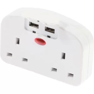 Image of TUSEUC Twin European Adaptor with Two USB Ports