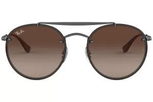 Image of Ray-Ban Blaze Round Double Bridge Sunglasses - Demi Gloss Gunmetal, Gunmetal/Brown, Women