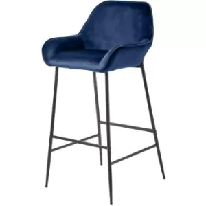 Image of Eton Velvet Bar Stool Navy Blue - Blue - Homescapes