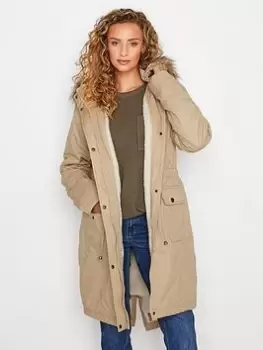 Image of Long Tall Sally Beige Fur Trim Parka, Natural, Size 16, Women
