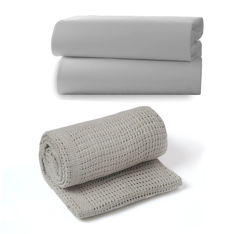 Image of Clair De Lune Clair de Lune Cot Bed Sheets & Cellular Blanket - Grey Grey One Size
