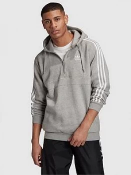 Image of Adidas Originals 3 Stripes Half Zip Hoodie - Medium Grey Heather