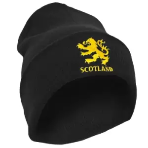 Image of Mens Scotland Lion Design Embroidered Winter Beanie Hat (One Size) (Black)
