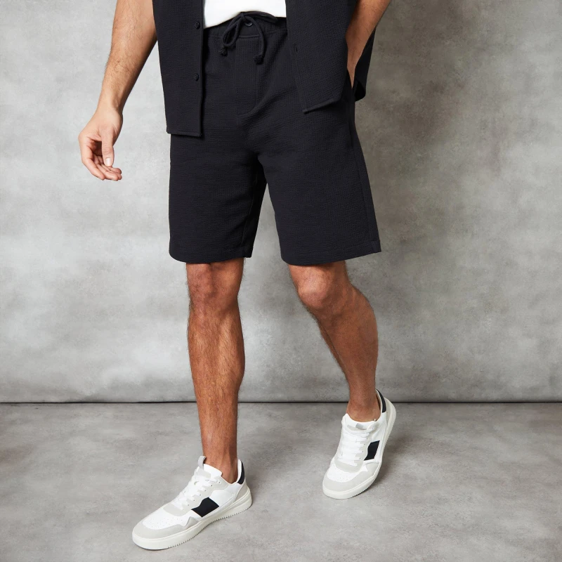 Image of Threadbare 'Reserva' Textured Cotton Shorts With Stretch Black