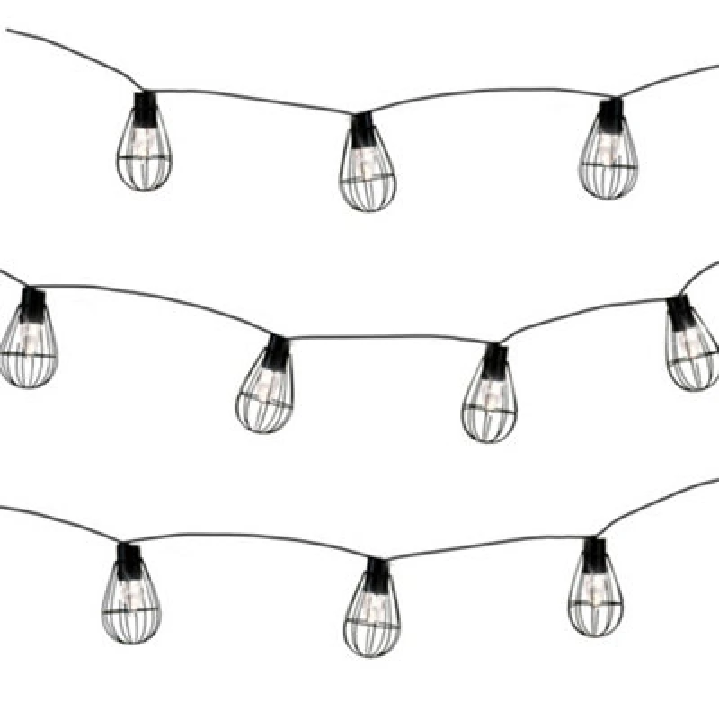 Image of Gardenwize 8 LED Metal Bulb Solar String Lights Decorative Caged Bulb