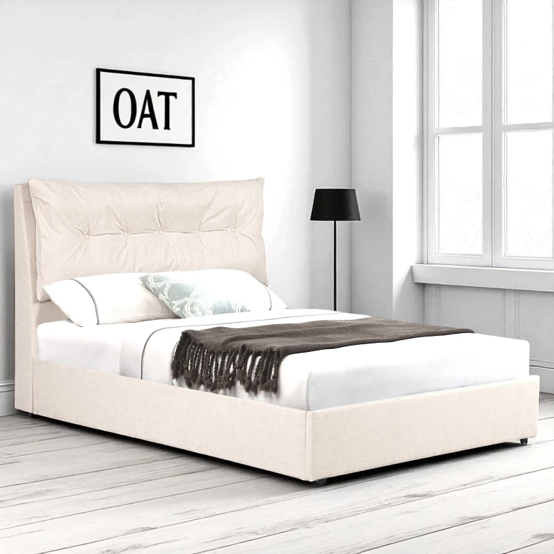 Image of OAT Home Prestbury Pillowback Cushion Headboard Fabric Ottoman Storage Bed Frame in Natural Size: Double Natural Unisex Double