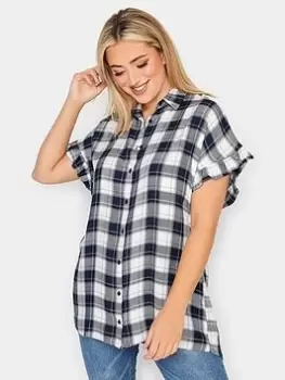 Image of Yours Frill Sleeve Collared Shirt, Blue, Size 22-24, Women