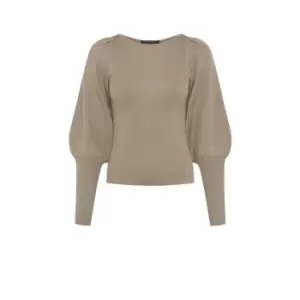 Image of French Connection Joss Knit Slash Neck Jumper - Brown