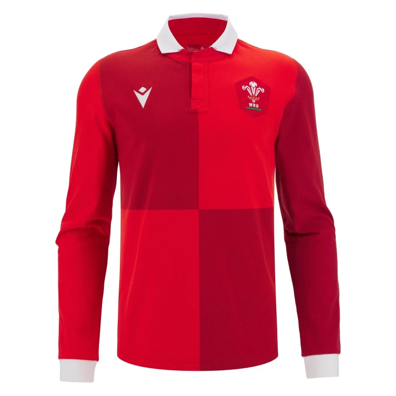 Image of Macron Wales Rugby Long Sleeve Home Shirt 2025 Adults Red male Small