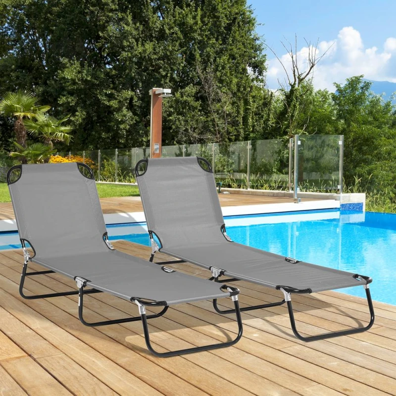 Image of OUTSUNNY Folding Sun Loungers Set of 2 with Adjustable Backrest, Dark Grey Dark Grey Unisex