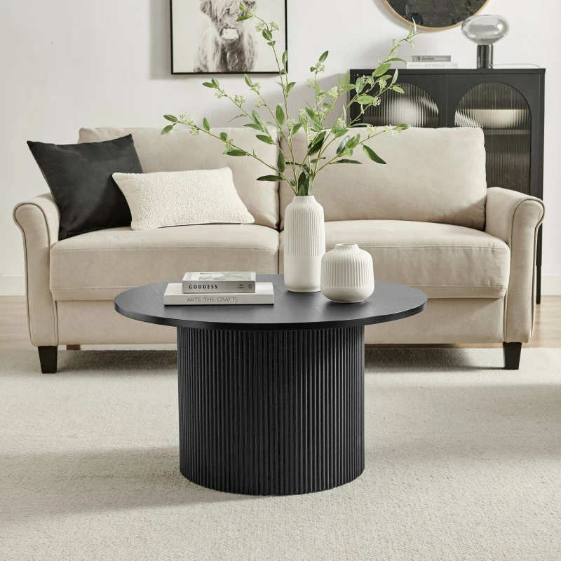 Image of FurnitureboxUK FurnitureboxUK Penrose Round Wooden Pedestal Coffee Table in Black One Size Unisex 5056657198442