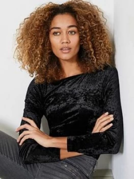 Image of Mint Velvet Crushed Velvet Top - Black, Size L, Women