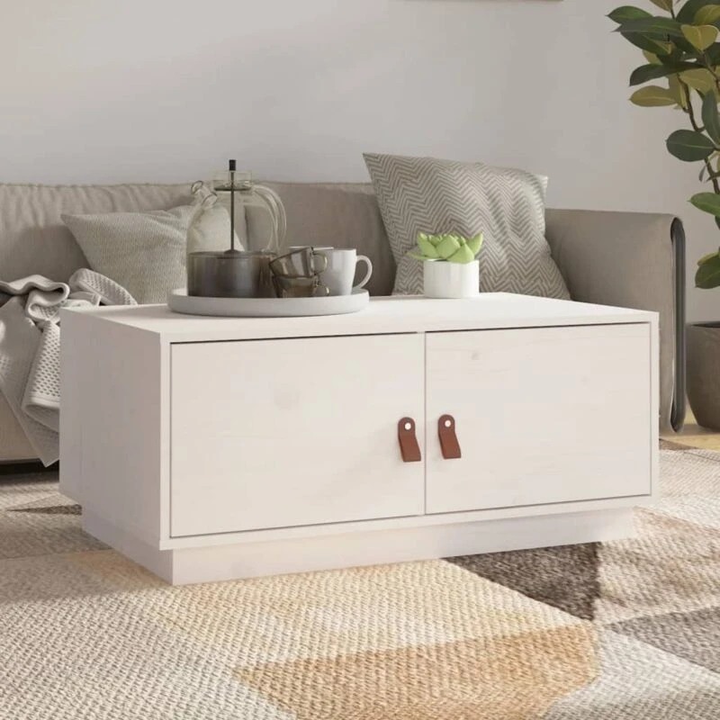 Image of Vidaxl Coffee Table White 80X50X35cm Solid Wood Pine, White 818251