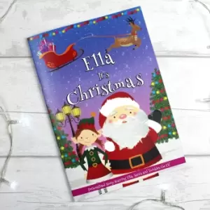 Image of Personalised Girls It's Christmas Story Book Featuring Santa and his Elf Twinkles Blue