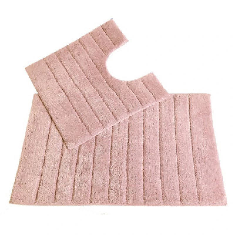 Image of Allure Bath Fashions Ribbed Two Piece Bath Mat & Toilet Mat Set Pale Pink