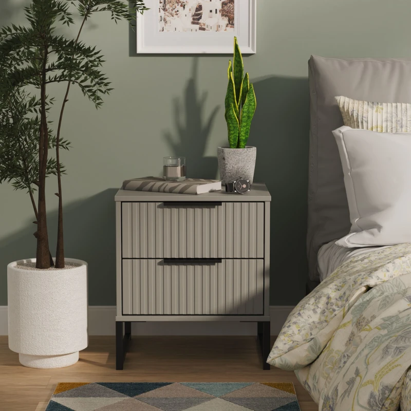 Image of Fluted 2 Drawer Bedside in Dusk Grey - Ready Assembled - Lewis's Home TJ Hughes 5056812208450