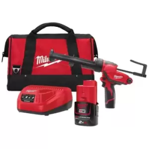 Image of M12 PCG/310C-201B M12 12V Sub Compact Caulk Gun with 310ml Cartridge Holder & 1x 2.0Ah Battery - Milwaukee