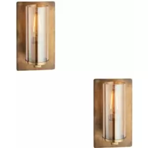 Image of 2 pack Antique Brass Patina Wall Lamp Light & Champagne Glass Shade 10W E27 led