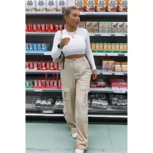 Image of I Saw It First Stone Cargo Utility High Waisted Trousers - Brown