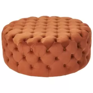 Image of Anouska Round Buttoned Velvet Pouffe Tobacco